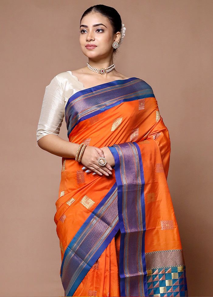 Orange Kanjivaram Silk Saree With Blouse Piece Cheap Sale Release Dates