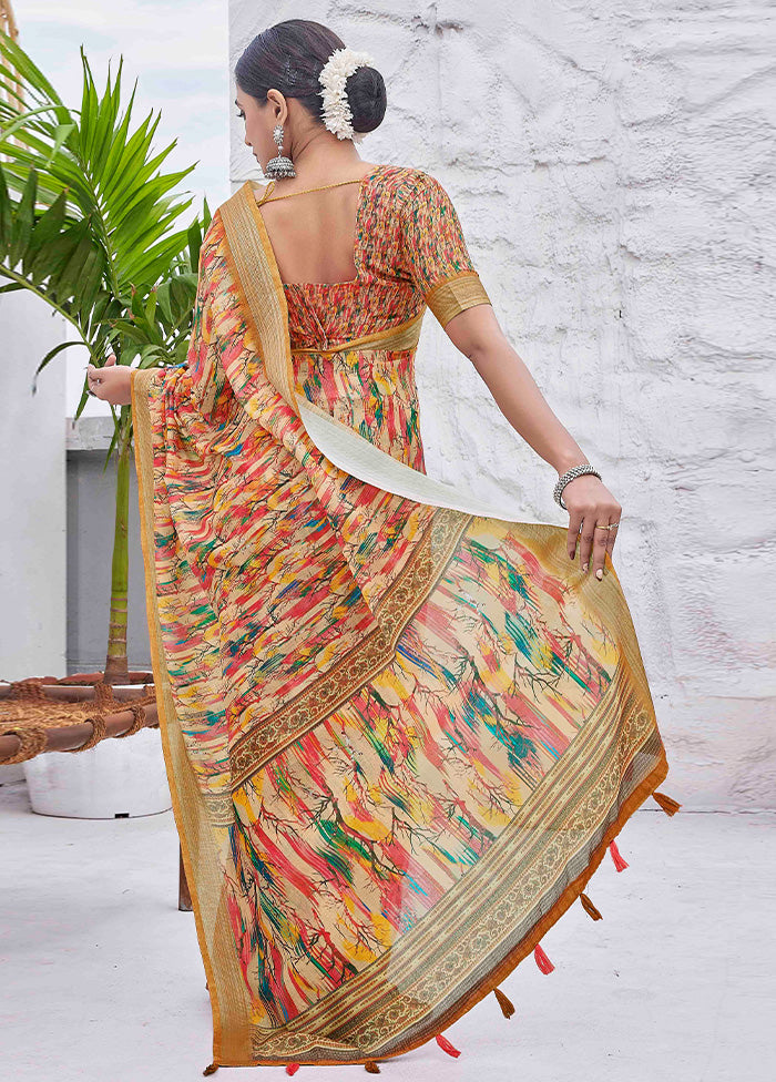 Multicolor Linen Silk Saree With Blouse Piece Cheap Sale Outlet Locations