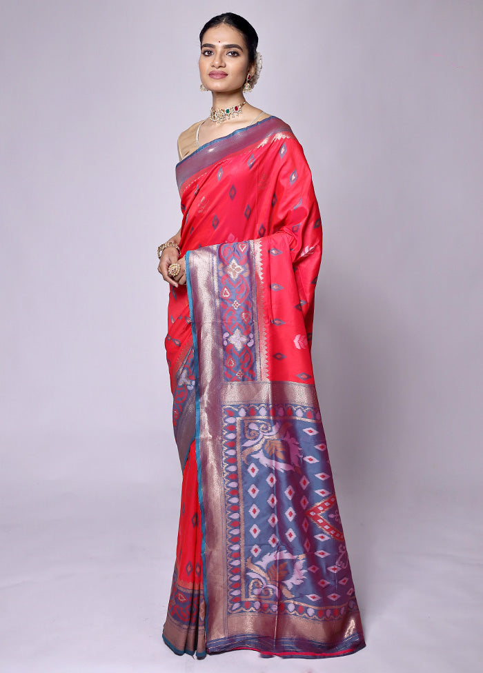 Red Dupion Silk Saree With Blouse Piece Cheap Get To Buy