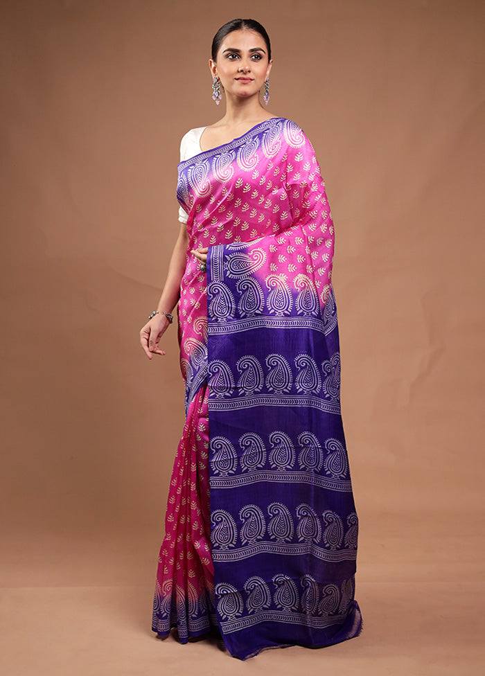 Pink Printed Pure Silk Saree Without Blouse Piece Wide Range Of Online