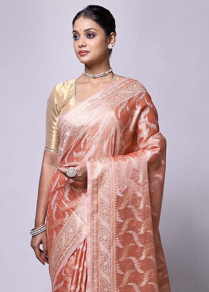 Peach Tissue Silk Saree With Blouse Piece Sale Finishline