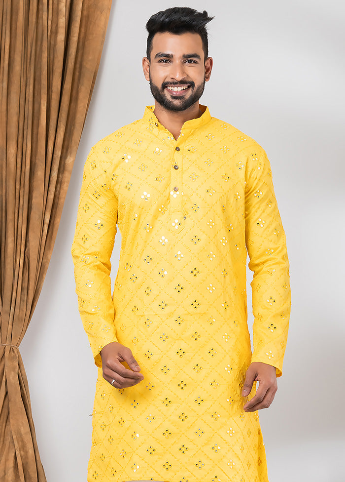 Yellow Cotton Kurta And Pajama Set Authentic