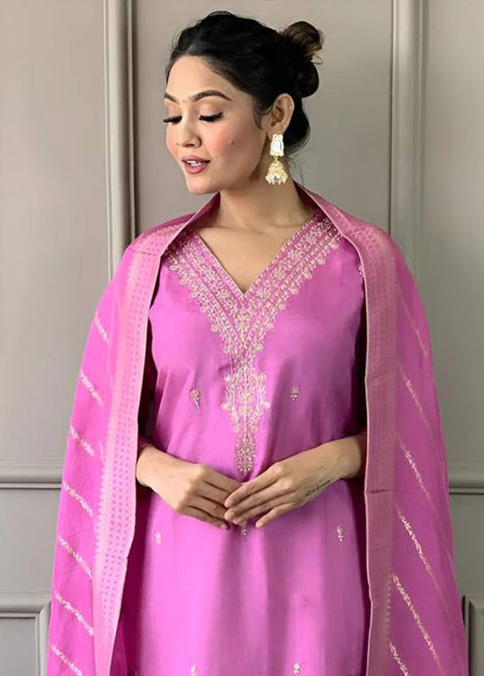 3 Pc Pink Readymade Viscose Suit Set Discount Best Pices