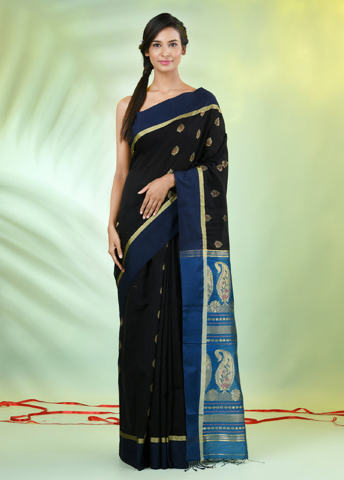 Black Pure Cotton Saree With Blouse Piece Excellent Online