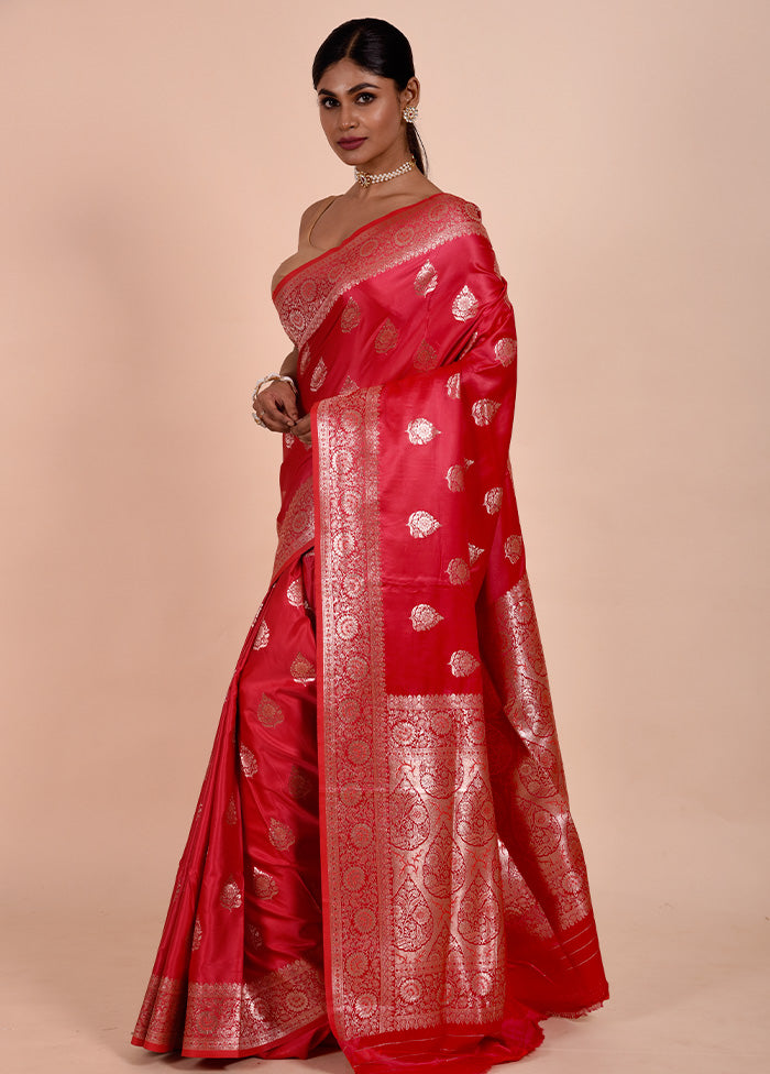 Red Banarasi Silk Saree With Blouse Piece Sale Free Shipping