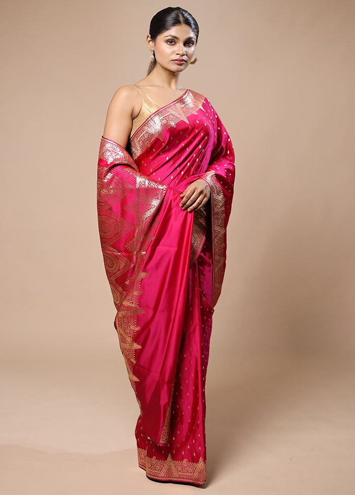 Pink Banarasi Silk Saree With Blouse Piece Cheap Sale Eastbay