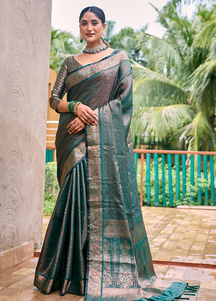 Bottle Green Kanjivaram Silk Saree With Blouse Piece Footlocker For Sale