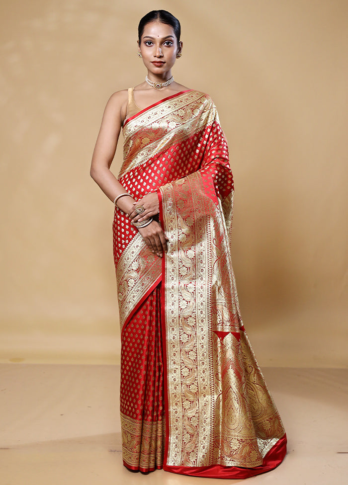 Orange Banarasi Silk Saree With Blouse Piece Outlet Shop Offer