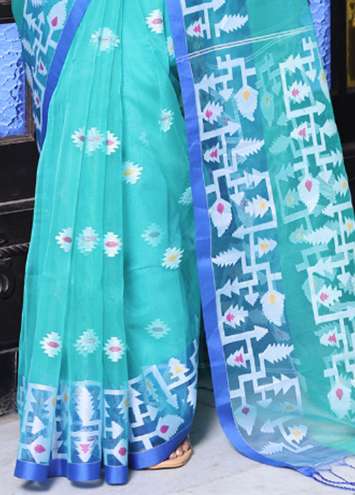 Sea Green Spun Silk Saree With Blouse Piece Supply