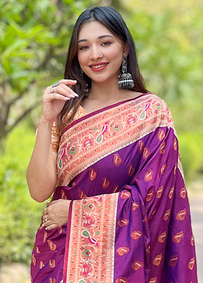 Purple Dupion Silk Saree With Blouse Piece Cost Cheap Pice