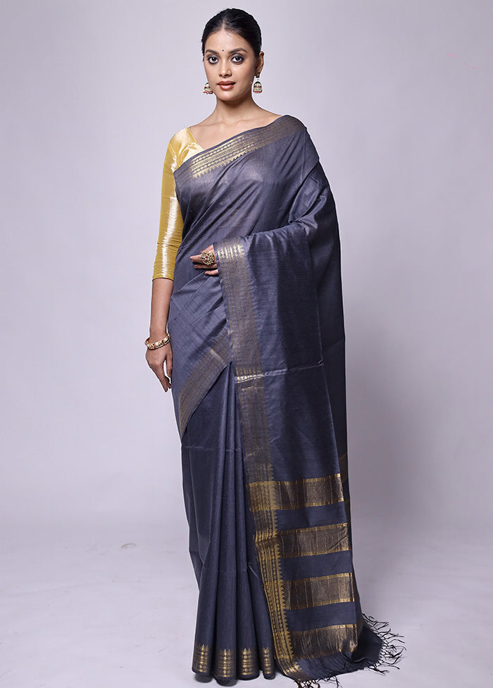 Grey Tussar Silk Saree With Blouse Piece For Nice Online