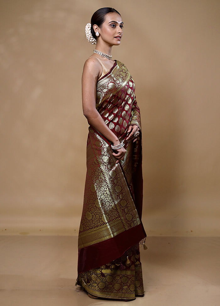 Maroon Banarasi Silk Saree With Blouse Piece Tumblr Sale Online