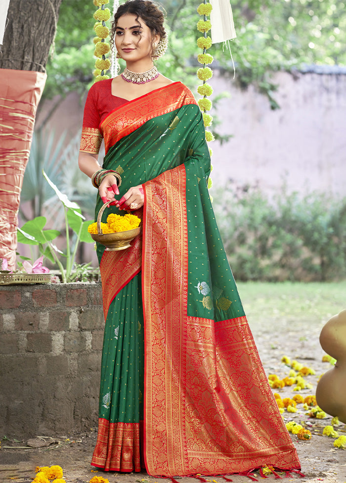 Green Dupion Silk Saree With Blouse Piece Buy Cheap Outlet Locations