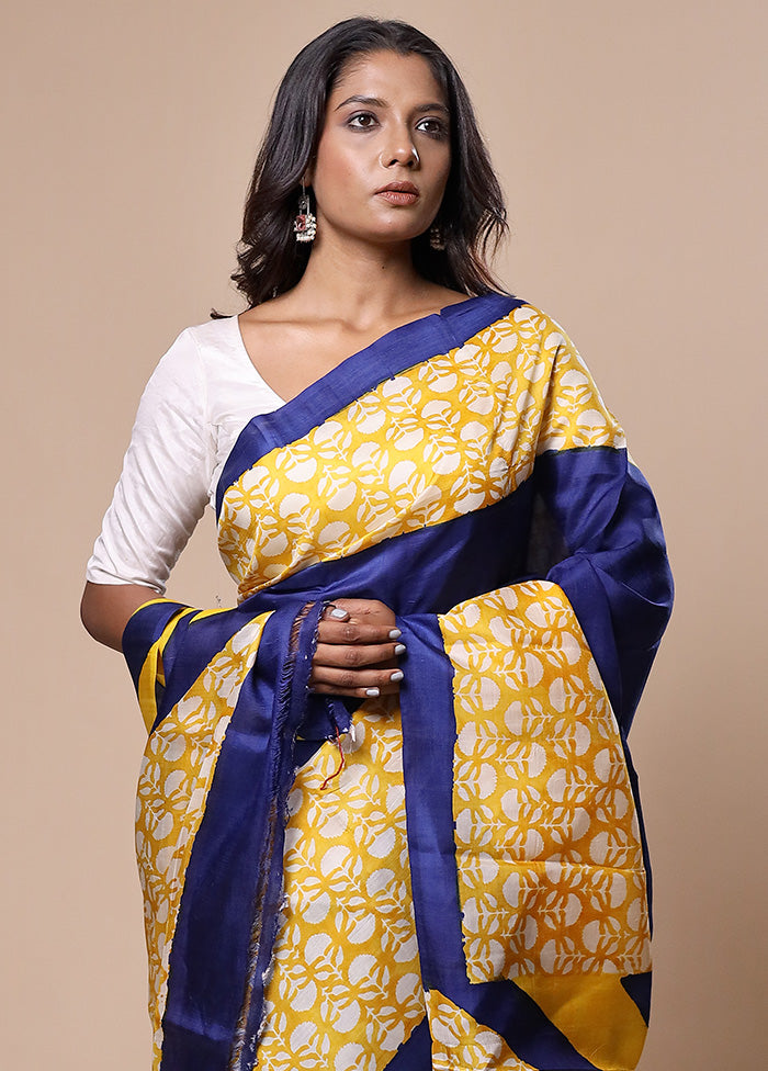 Blue Printed Pure Silk Saree Without Blouse Piece Clearance Eastbay