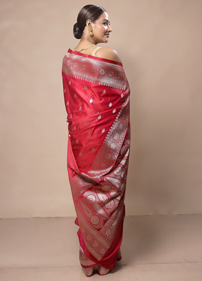 Red Katan Silk Saree With Blouse Piece Discount View