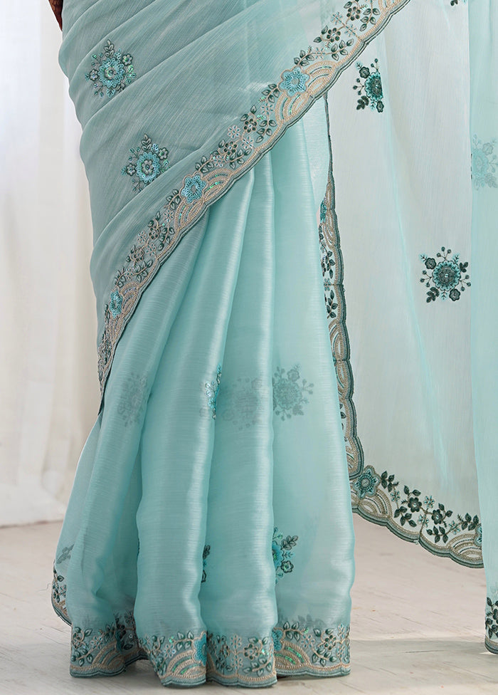 Sky Blue Spun Silk Saree With Blouse Piece Best Place For Sale