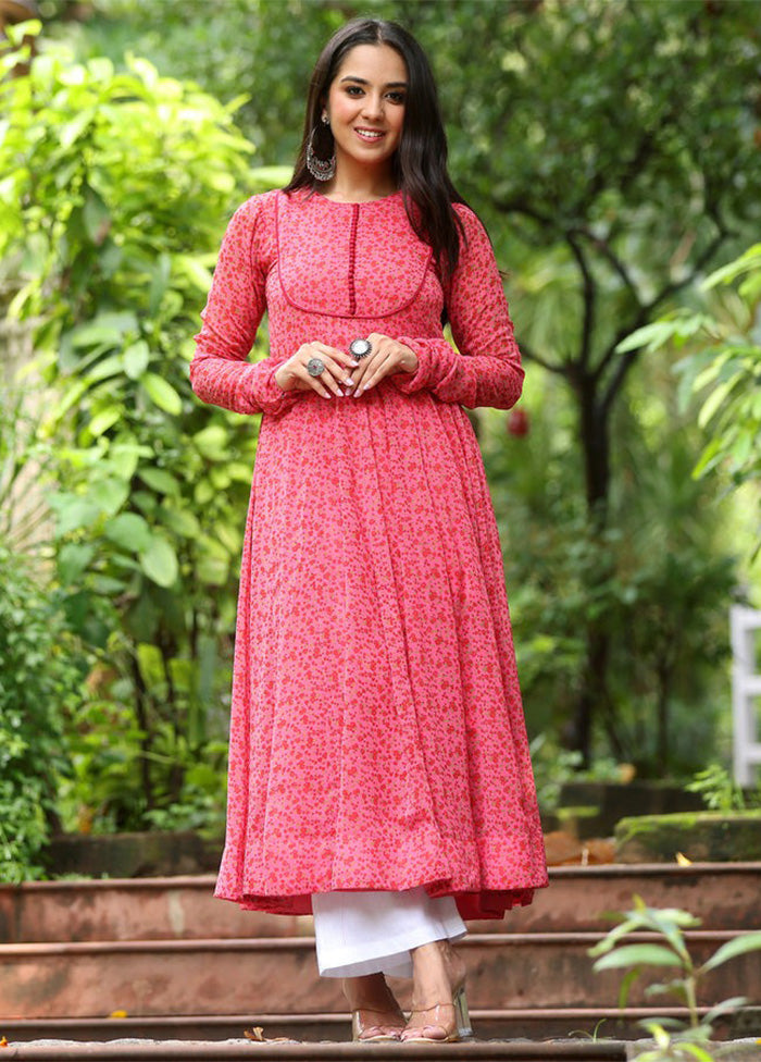 Pink Readymade Georgette Long Kurti Clearance Purchase