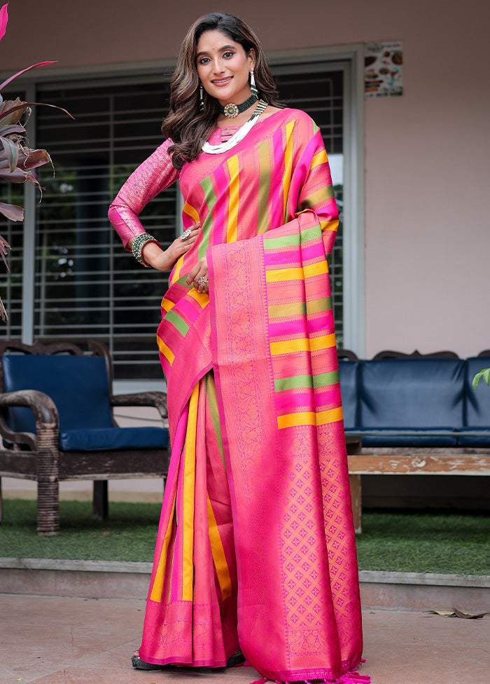 Pink Kanjivaram Silk Saree With Blouse Piece Buy Cheap Pices