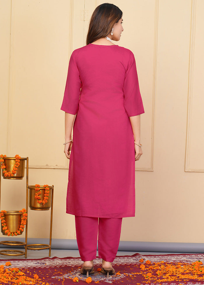 3 Pc Pink Readymade Viscose Suit Set Low Pice Sale Online