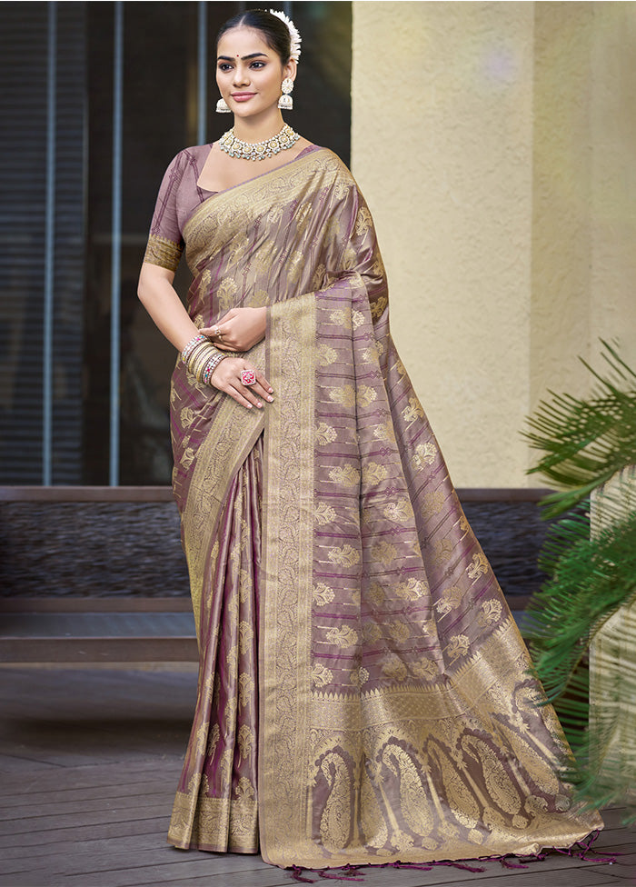 Purple Satin Silk Saree With Blouse Piece Cheap Get To Buy