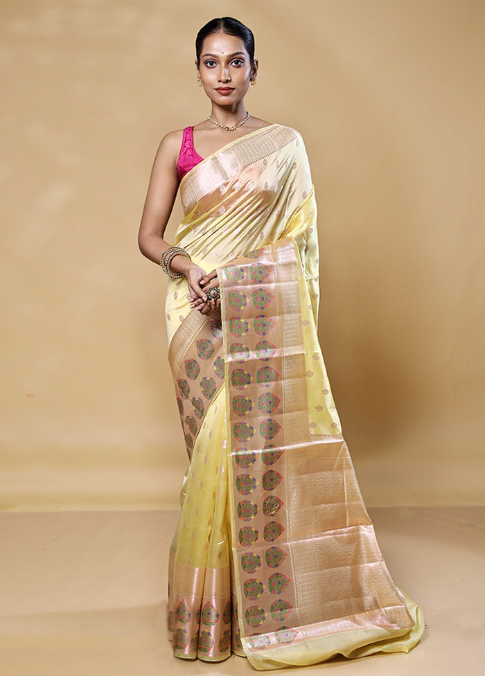 Yellow Handloom Dupion Pure Silk Saree With Blouse Piece Sale Enjoy