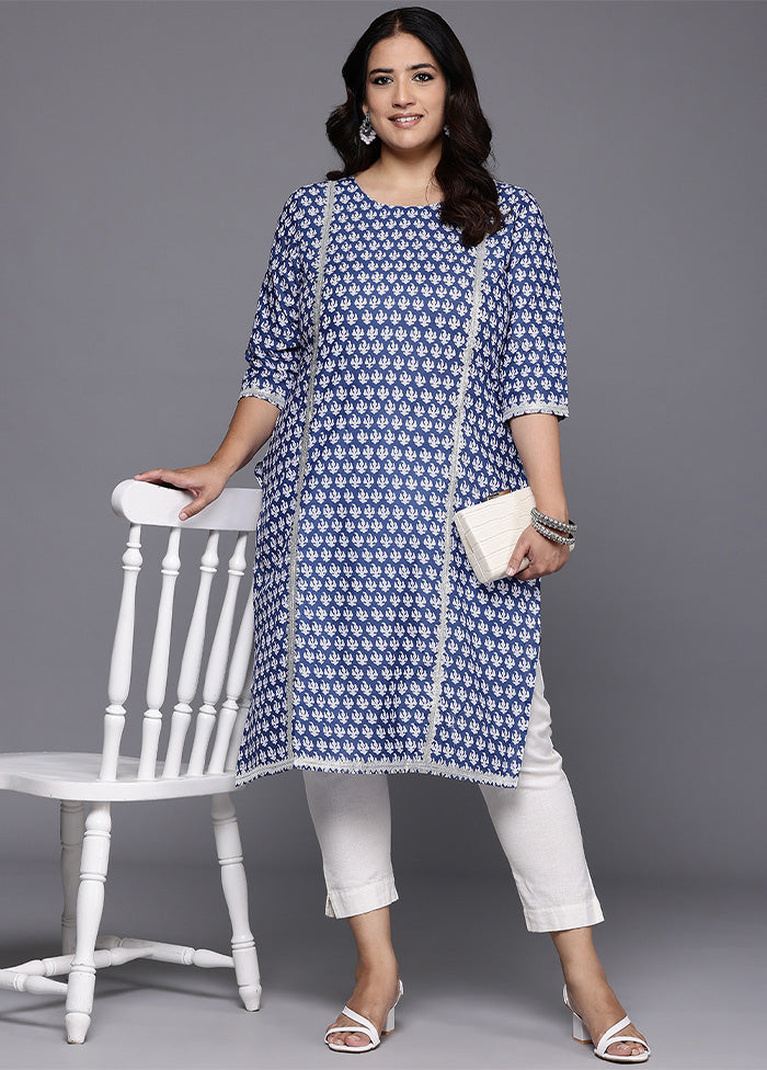 Blue Readymade Cotton Kurti Discount View