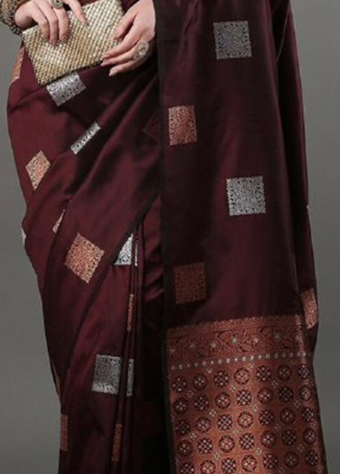 Brown Banarasi Silk Saree With Blouse Piece Free Shipping Cheap