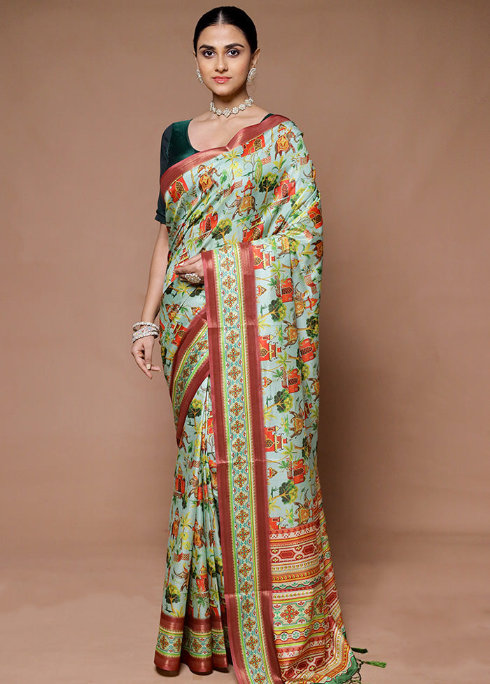 Green Dupion Silk Saree With Blouse Piece Looking For Online