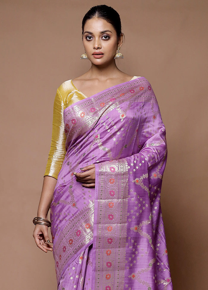 Lavender Handloom Dupion Pure Silk Saree With Blouse Piece Cheap Best Seller