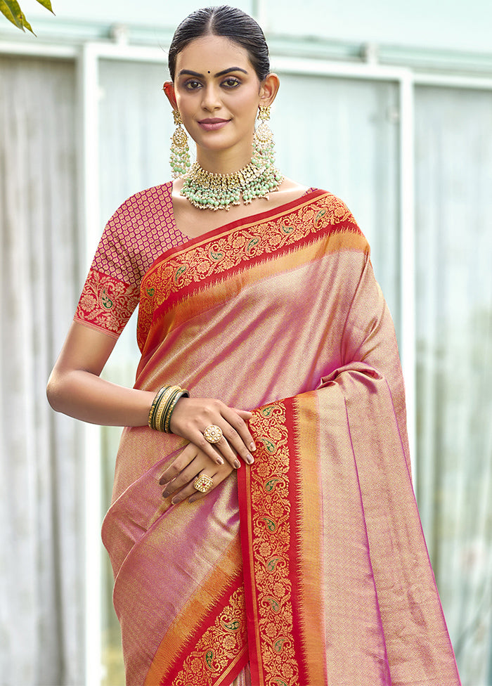 Pink Dupion Silk Saree With Blouse Piece Cheap Sale 2025 Unisex