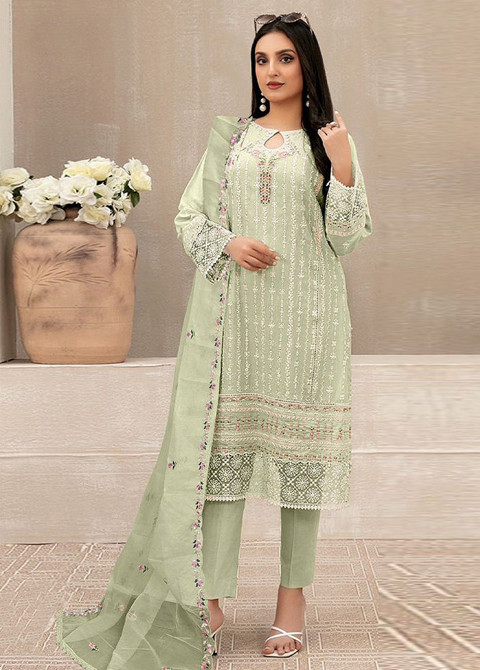 3 Pc Green Semi Stitched Georgette Suit Set Quality Free Shipping Low Pice