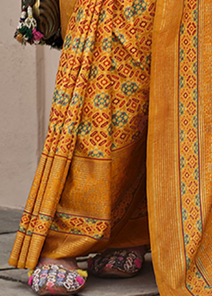 Yellow Spun Silk Saree With Blouse Piece Sale Authentic