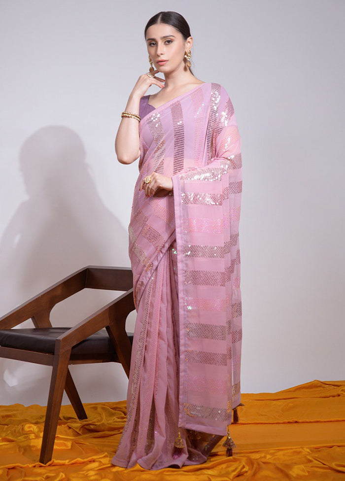 Baby Pink Georgette Saree With Blouse Piece Discount Cost