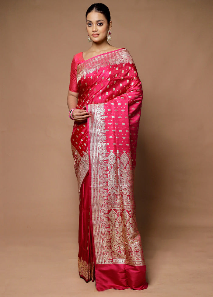 Pink Handloom Banarasi Pure Silk Saree With Blouse Piece Original Cheap Pice