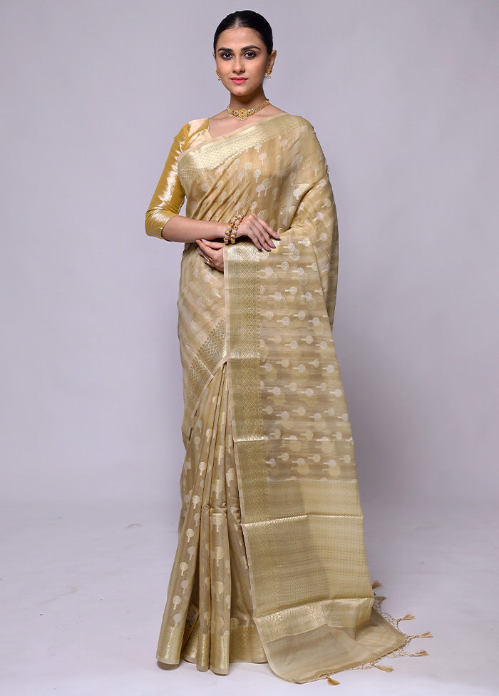 Cream Kora Silk Saree With Blouse Piece Discount Footaction