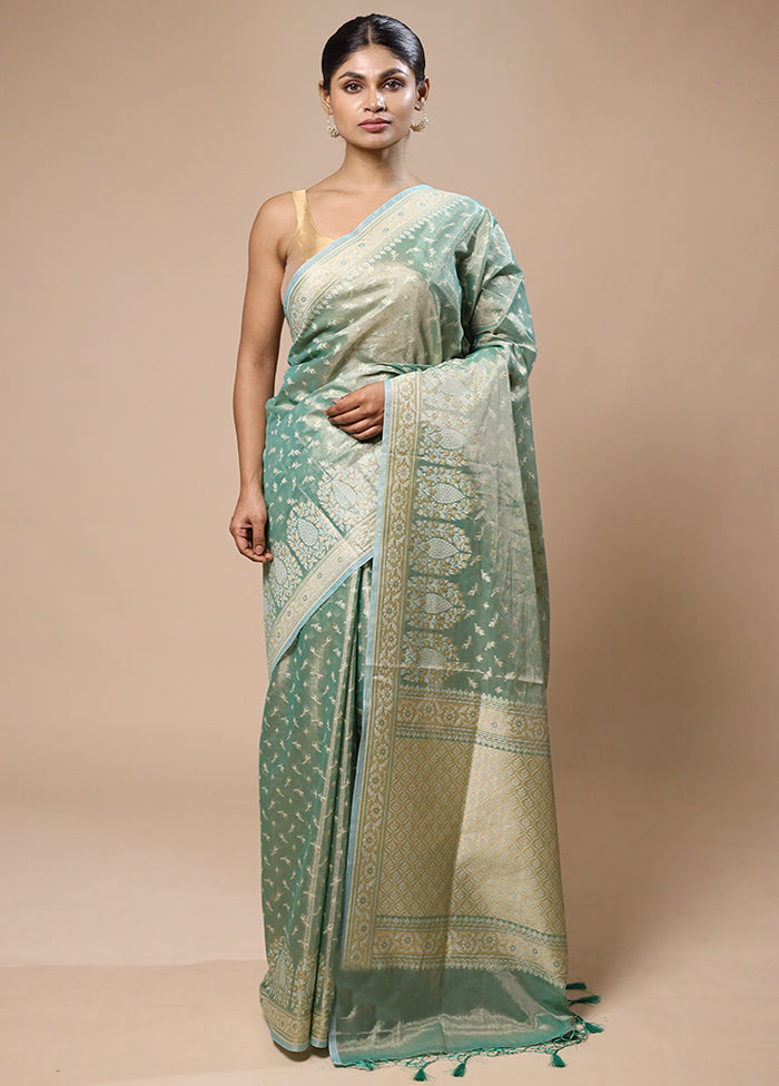 Green Tissue Silk Saree With Blouse Piece Buy Cheap With Credit Card