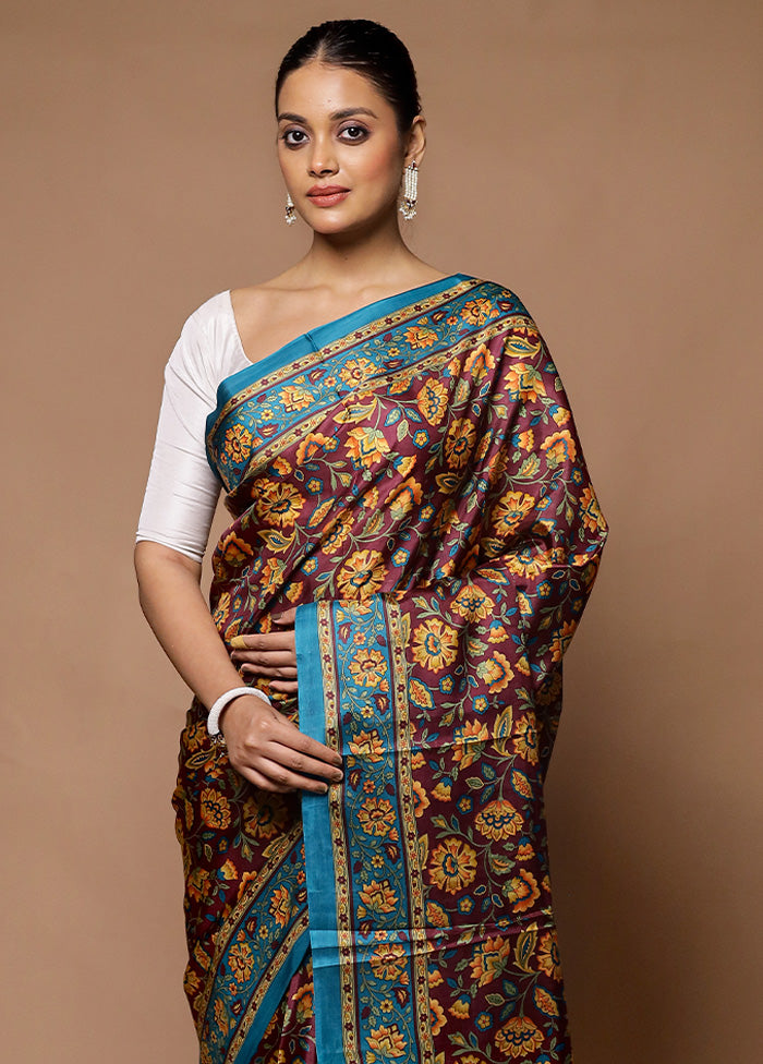 Maroon Printed Pure Silk Saree Without Blouse Piece Clearance Fashionable