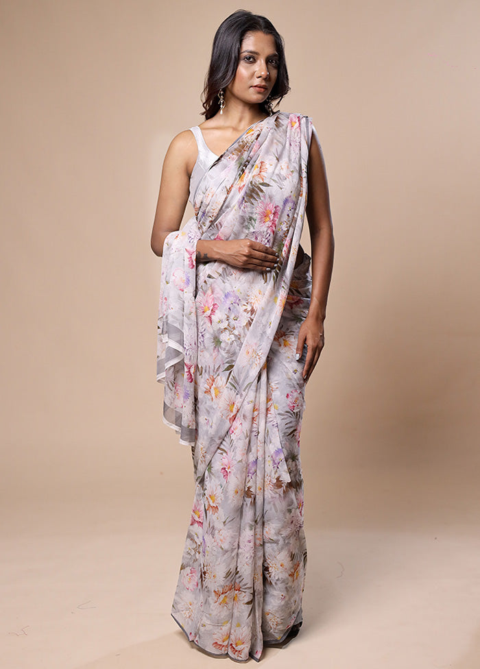 Grey Handloom Chiffon Pure Silk Saree With Blouse Piece Sale New Styles