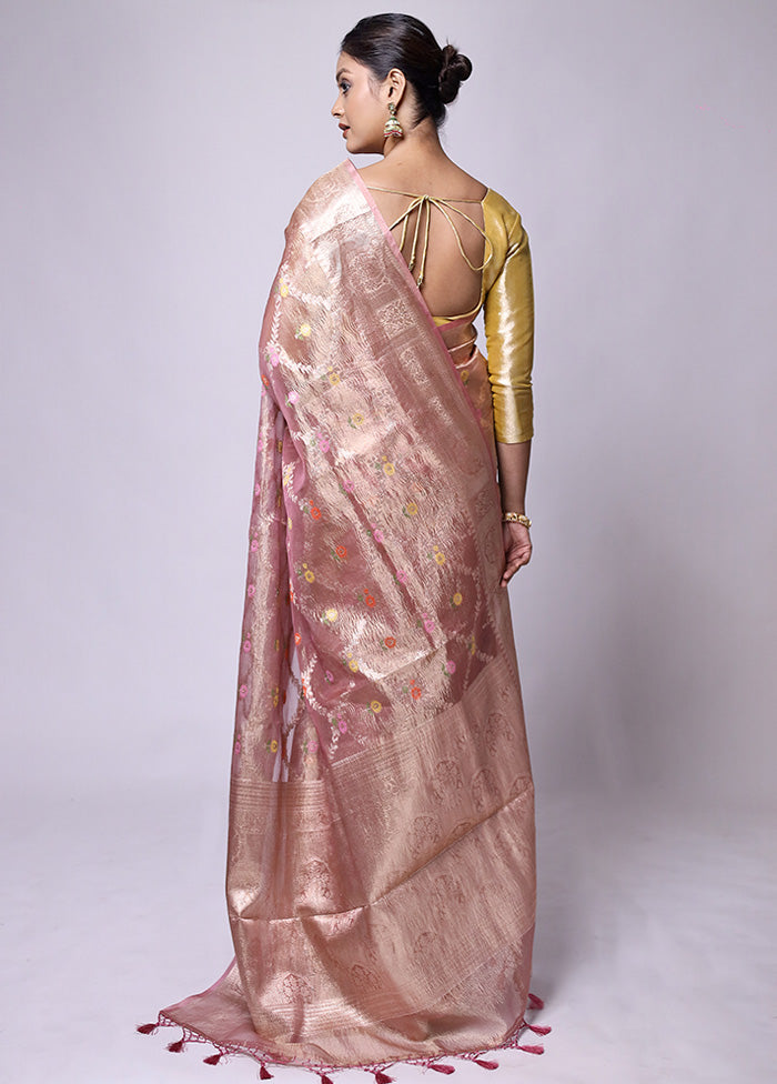 Pink Crushed Tissue Silk Saree With Blouse Piece Sale Free Shipping