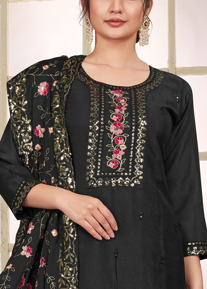 3 Pc Black Readymade Georgette Suit Set Sale 2025 New