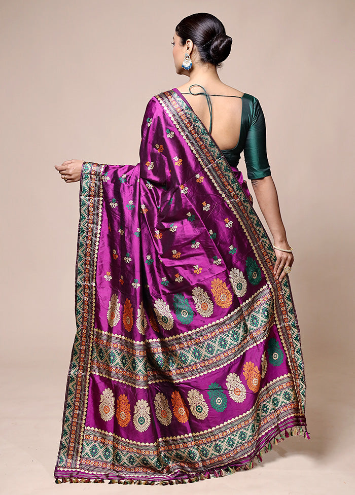 Purple Handloom Assam Pure Silk Saree With Blouse Piece Cheap Usa Stockist