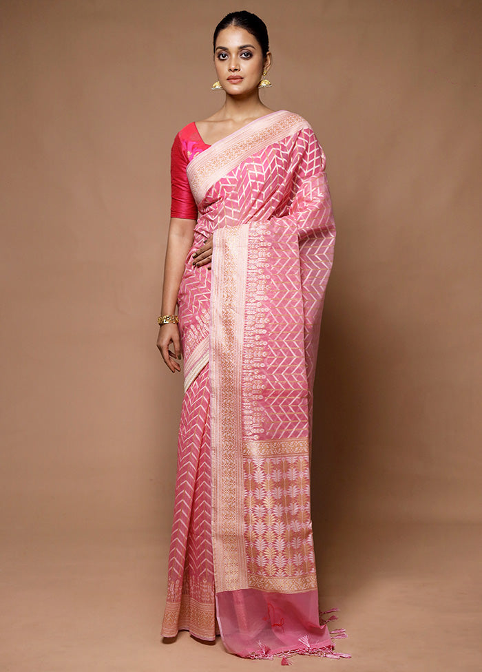 Pink Kora Silk Saree With Blouse Piece Clearance Eastbay