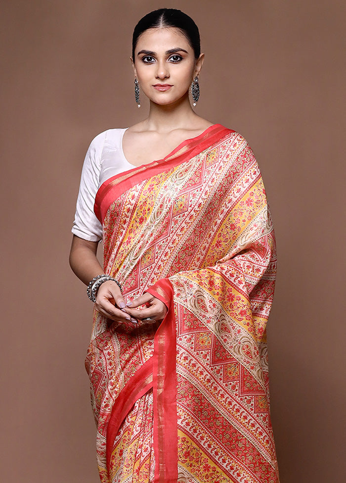 Cream Chanderi Cotton Saree With Blouse Piece Online Sale