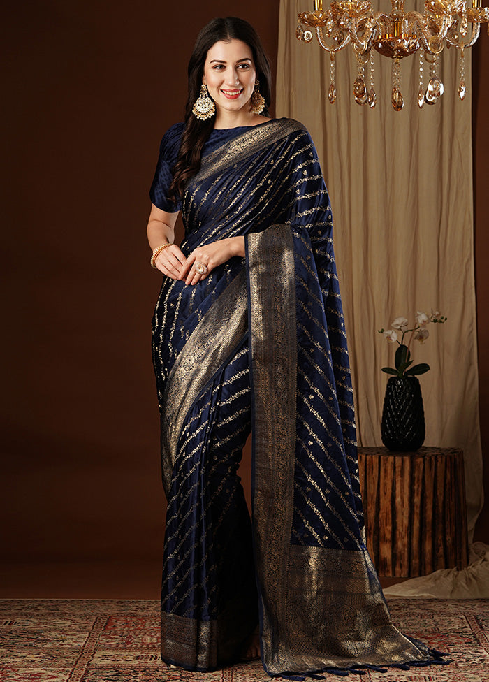 Navy Blue Satin Silk Saree With Blouse Piece Release Dates Sale Online