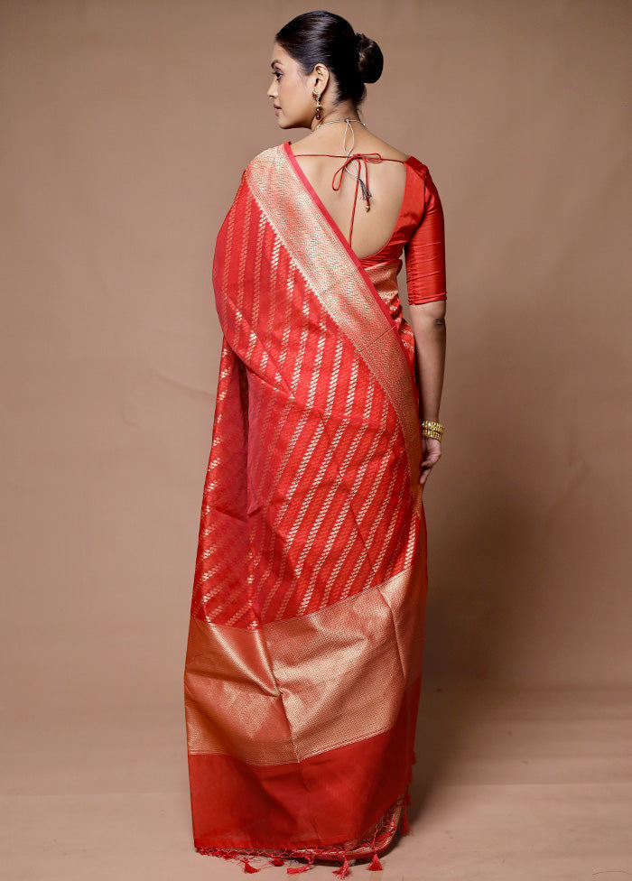 Orange Kora Silk Saree With Blouse Piece Order Cheap Pice