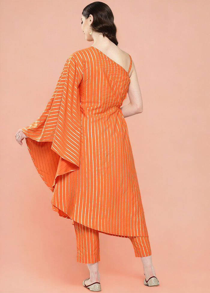 2 Pc Orange Readymade Silk Tunic Set Sale Exclusive