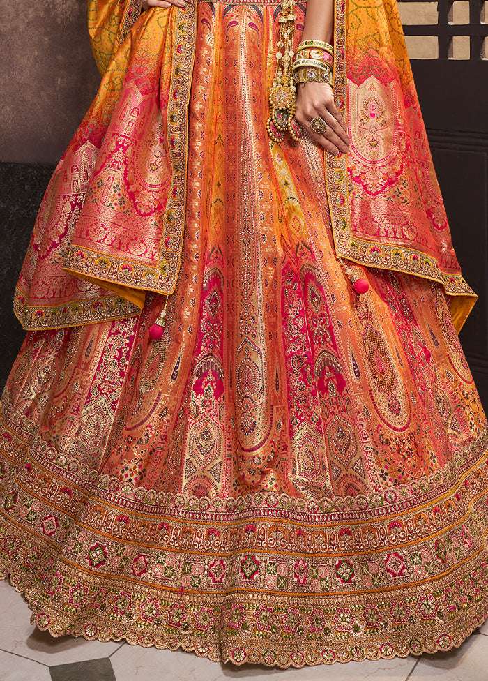 3 Pc Yellow Silk Semi Stitched Lehenga Set Discount Authentic Online