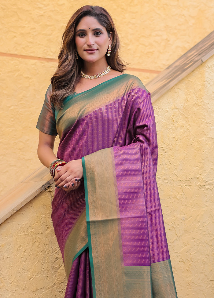 Wine Kanjivaram Silk Saree With Blouse Piece Buy Sale Online