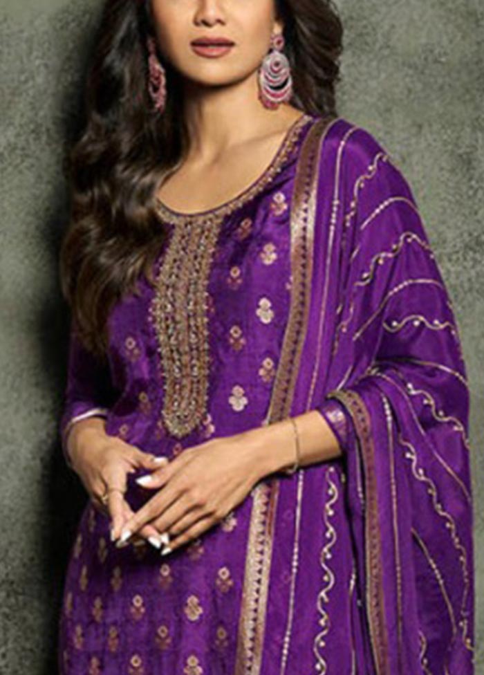 3 Pc Purple Semi Stitched Viscose Suit Set Buy Cheap Latest