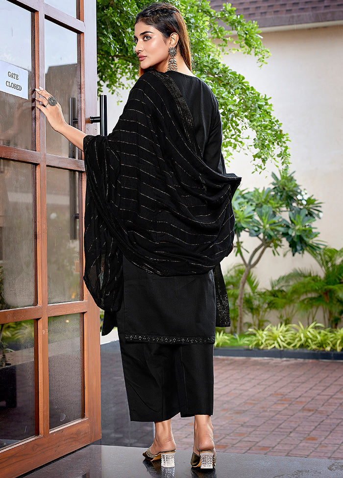 3 Pc Black Readymade Cotton Suit Set Sale Browse